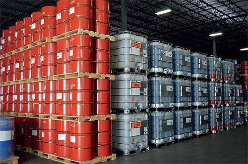 Base Oil Drums in Warehouse